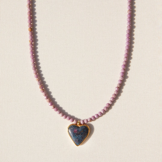 Phosphosiderite & Kyanite Heart Pendant Necklace