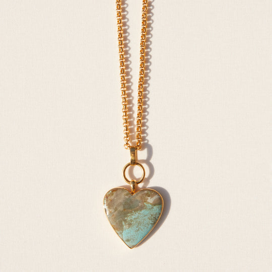 Rolo Chain & Turquoise Heart Pendant Necklace - Removable