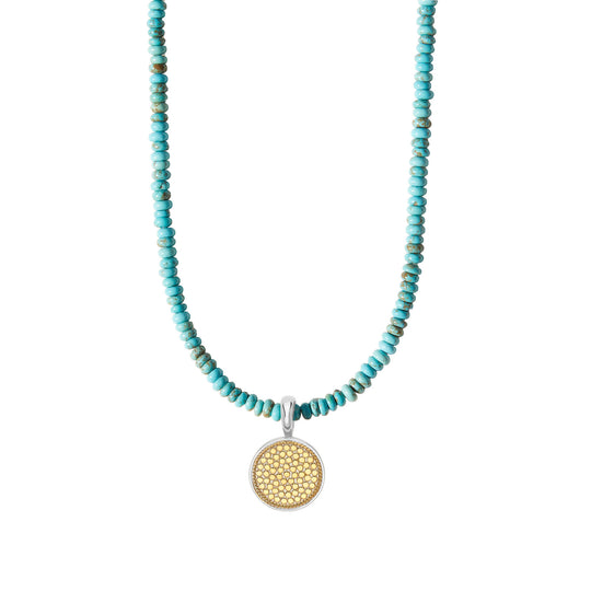 Turquoise Beads x Two Tone Dotted Pendant Necklace
