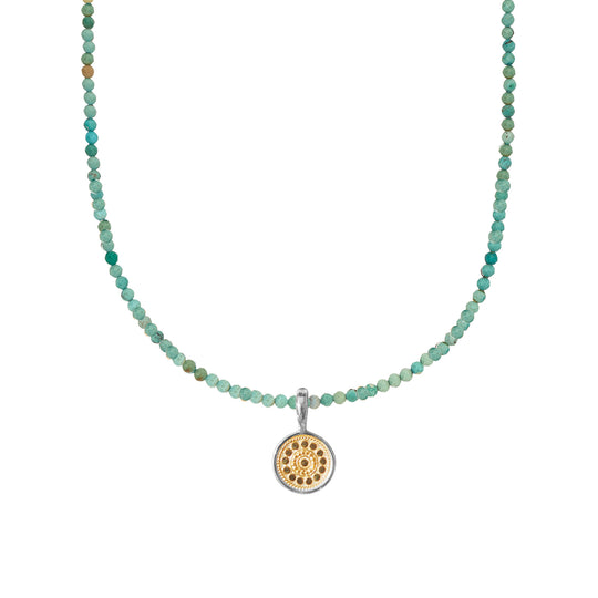Mini Turquoise Beads x Medium Two Tone Dotted Pendant Necklace