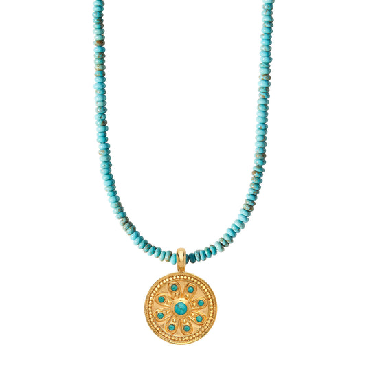 Turquoise Beads & Removable Floral Pendant Necklace