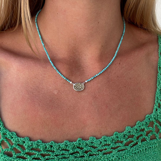 Turquoise Beaded & Two Tone Pendant Necklace C