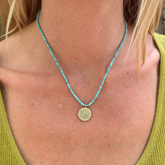 Turquoise Beads & Reversible Dotted Pendant Necklace