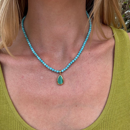 Turquoise Beads & Removable Malachite Teardrop Pendant