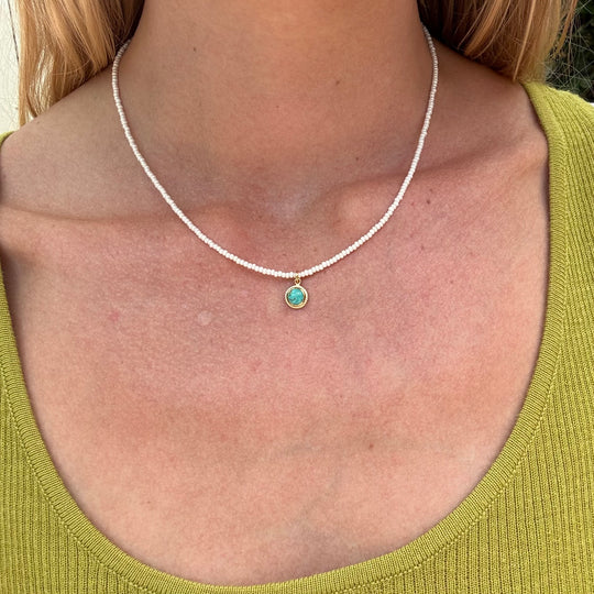 Turquoise Mini Pendant Pearl Beaded Necklace