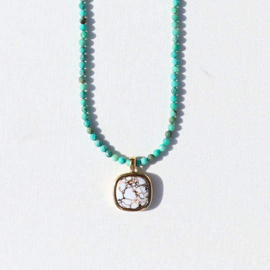 Turquoise Beads & White Buffalo Removable Pendant