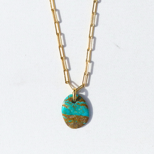 Paperclip Chain & Raw Turquoise Removable Pendant