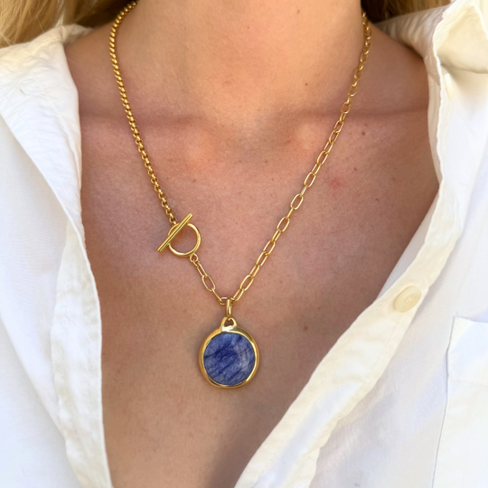 Dual Toggle Chain & Dumortierite Removable Pendant