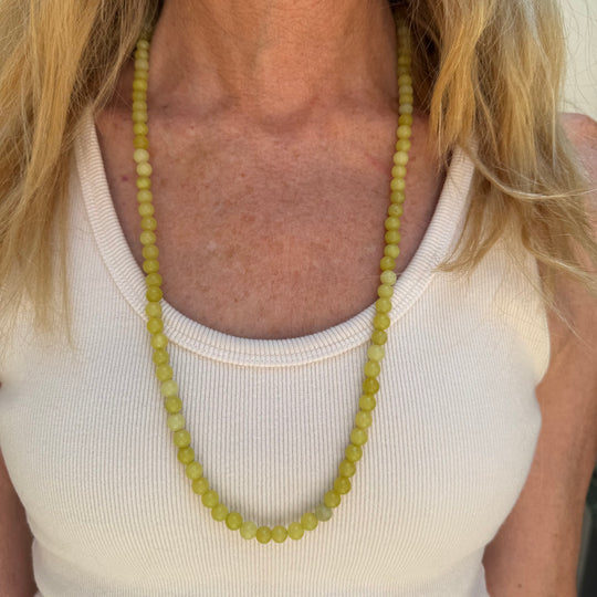 Yellow Jade Beaded Necklace, 26"