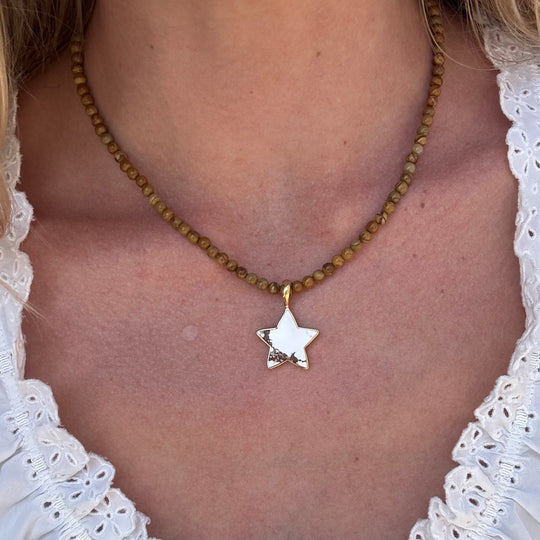 Picture Jasper Beads & Removable White Buffalo Star Pendant