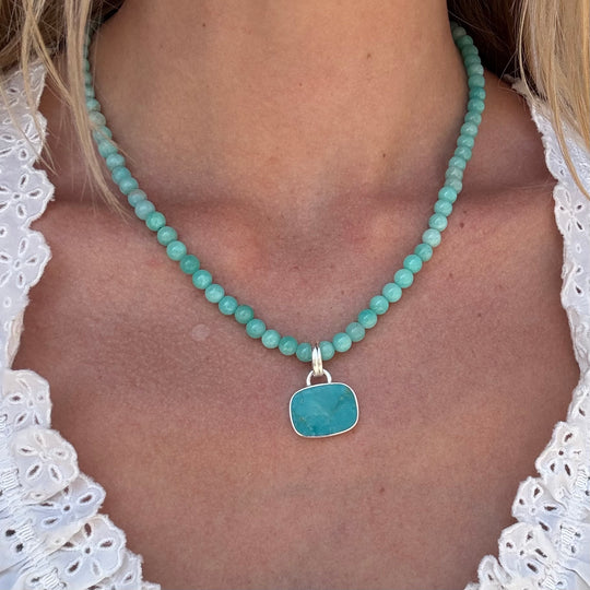 Amazonite Beads & Removable Turquoise Cushion Pendant