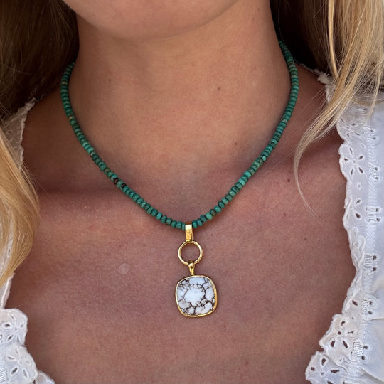 Turquoise Beads & Removable White Buffalo Pendant