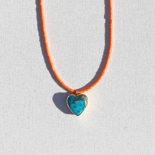 Orange Sunstone & Turquoise Heart Necklace