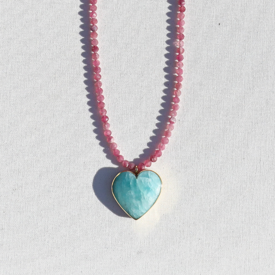Phosphosiderite & Amazonite Heart Necklace