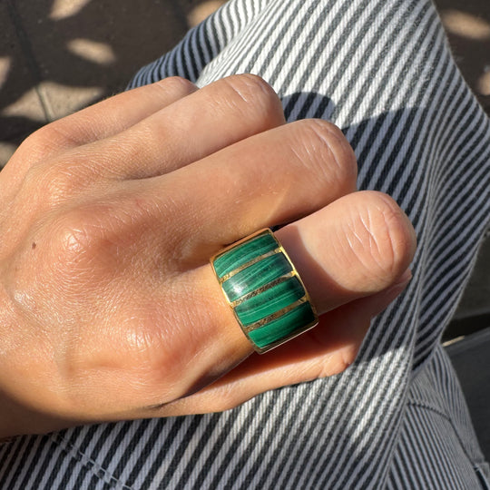 Malachite Inlay Gold Ring - AS IS - FINAL SALE