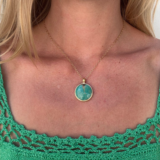 Reversible Turquoise and Dotted Pendant Necklace