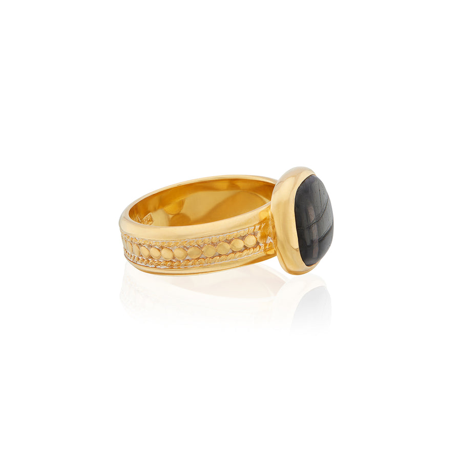 Hypersthene Cushion Cocktail Ring - Gold