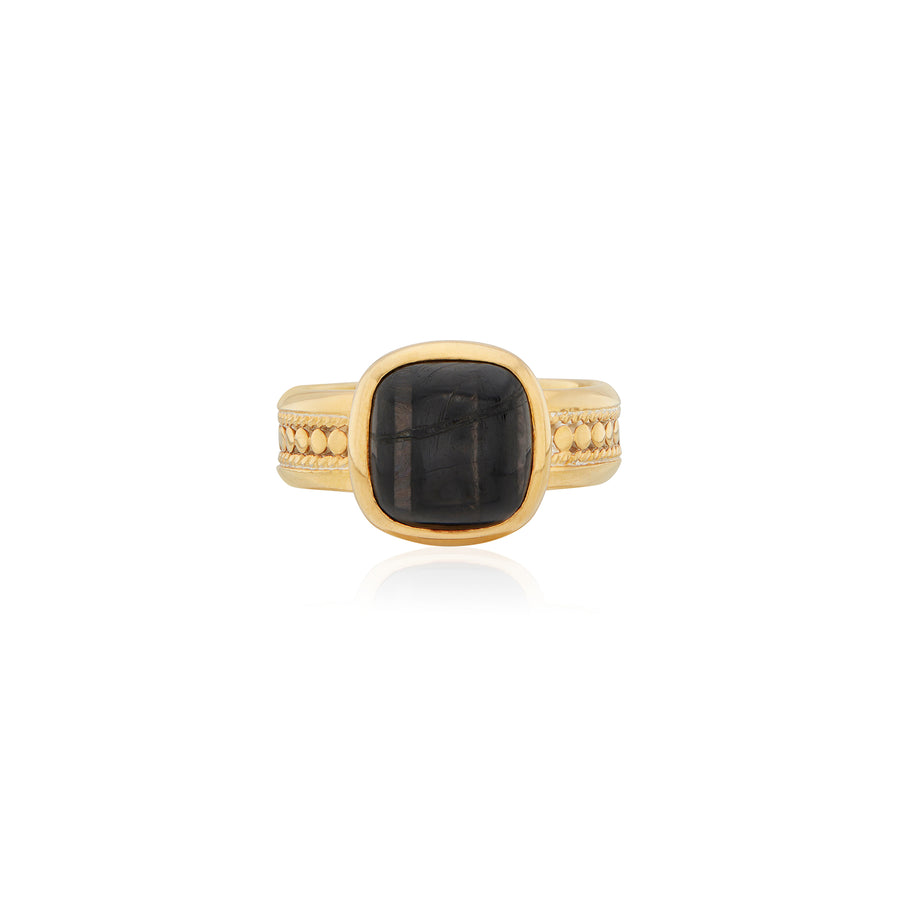 Hypersthene Cushion Cocktail Ring - Gold