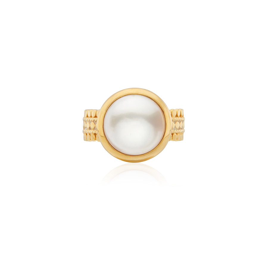 Coin Pearl Scalloped Cocktail Ring