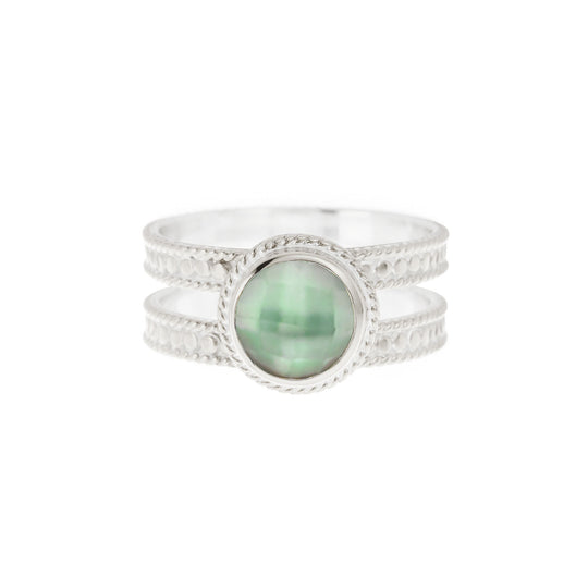 Green Quartz Double Band Ring - Silver