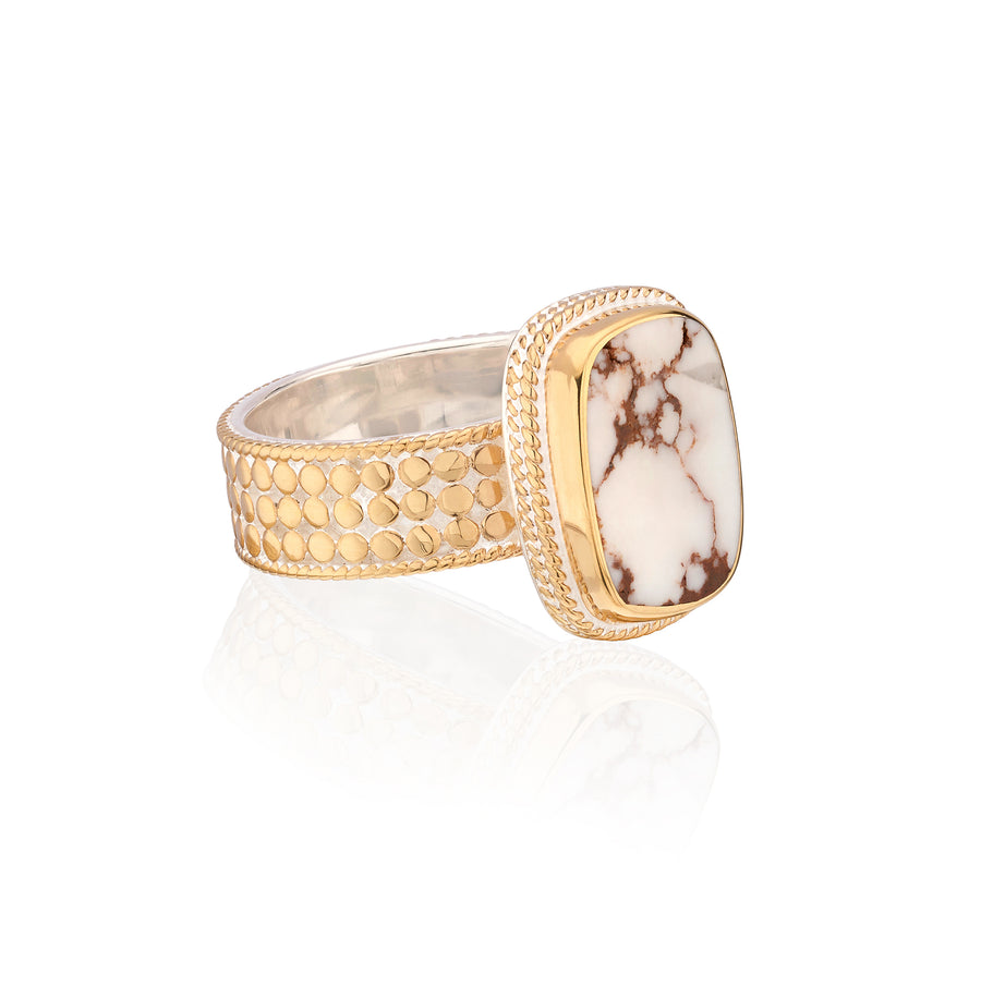 White Buffalo Cushion Ring