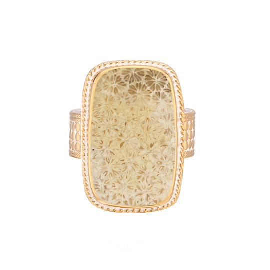 Fossil Coral Cushion Ring