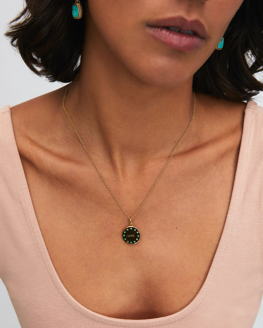 Turquoise Inset Circle Pendant Necklace