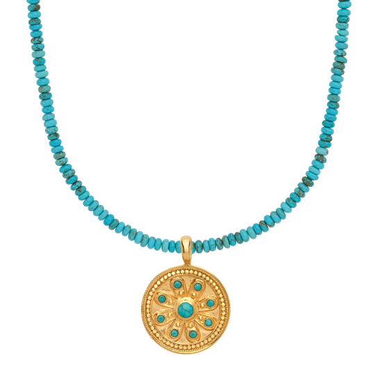Turquoise Beads & Removable Floral Pendant Necklace