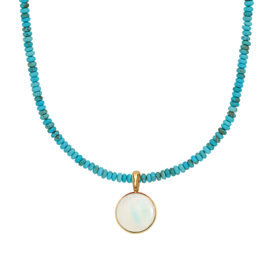 Turquoise Beads & Rainbow Moonstone Removable Pendant Necklace