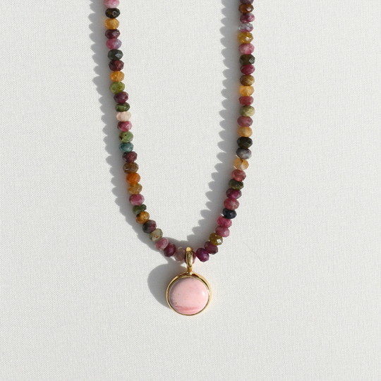 Watermelon Tourmaline Beads x Pink Opal Pendant Necklace