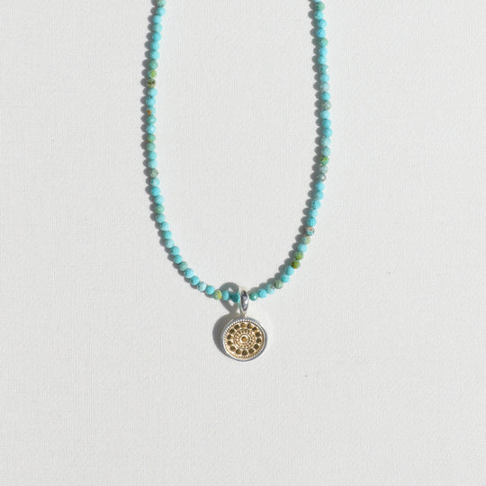 Mini Turquoise Beads x Medium Two Tone Dotted Pendant Necklace