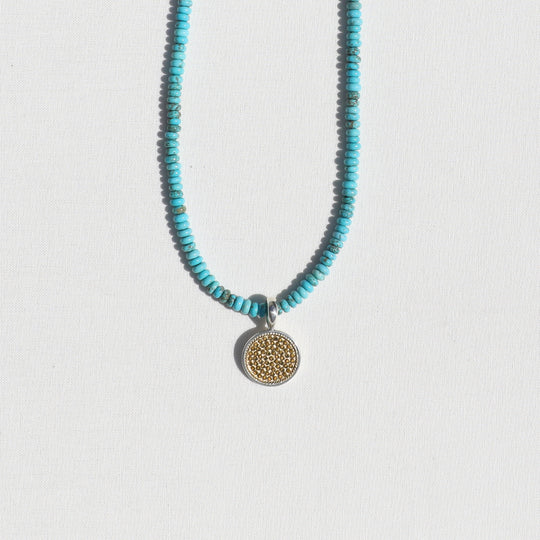 Turquoise Beads x Two Tone Dotted Pendant Necklace