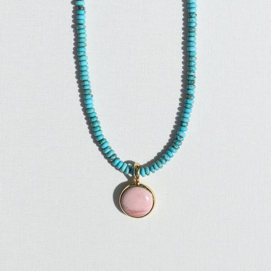 Turquoise Beads x Pink Opal Pendant Necklace