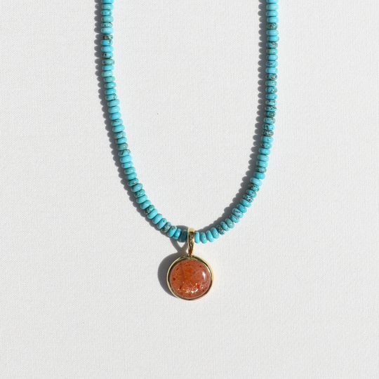 Turquoise Beads x Sunstone Pendant Necklace