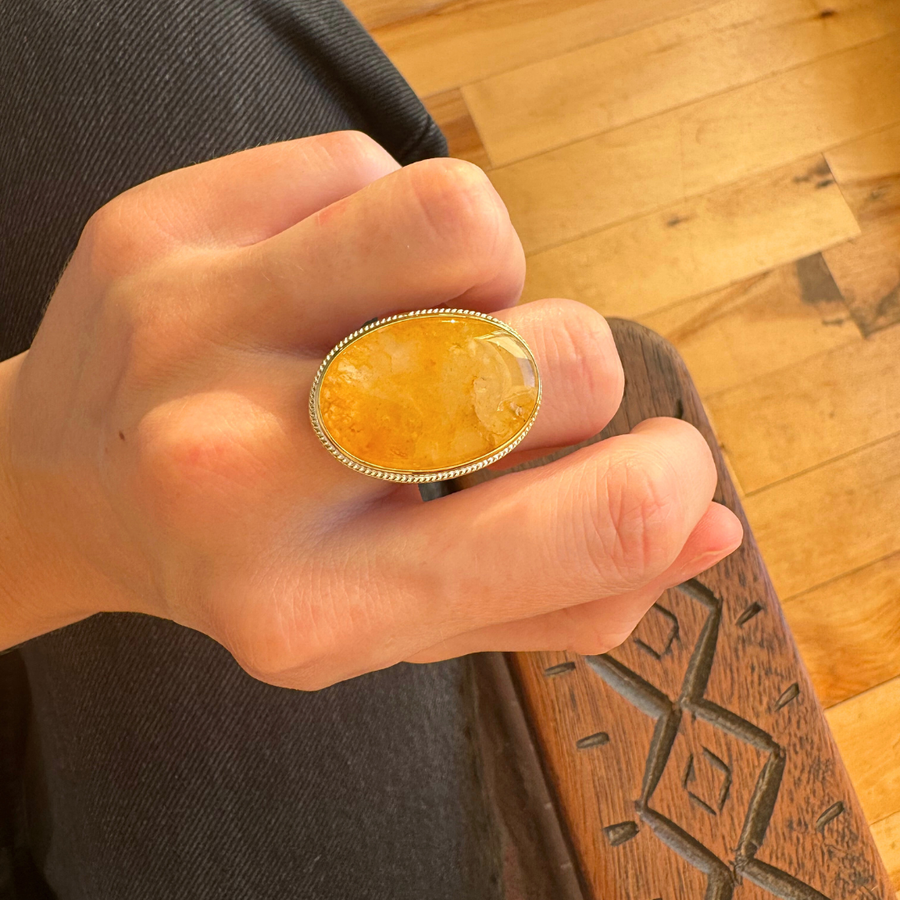 Orange Quartz Oval Ring