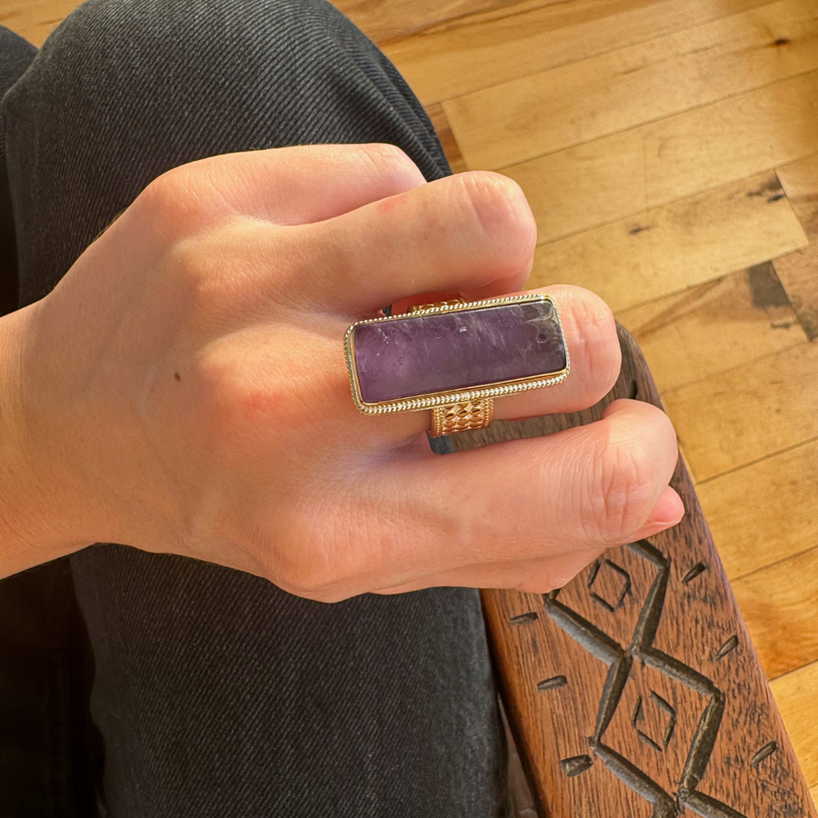 Tall Amethyst Cushion Ring (Slight Imperfection- See Description)