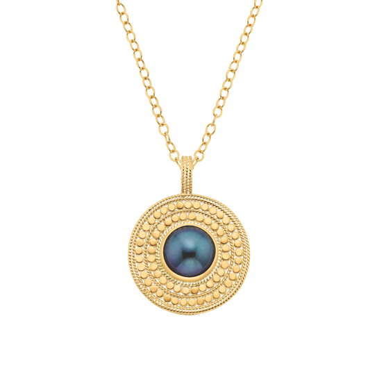Blue Pearl Medallion Necklace 18-20"