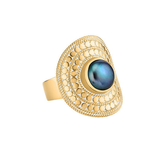 Blue Pearl Shield Ring - Gold