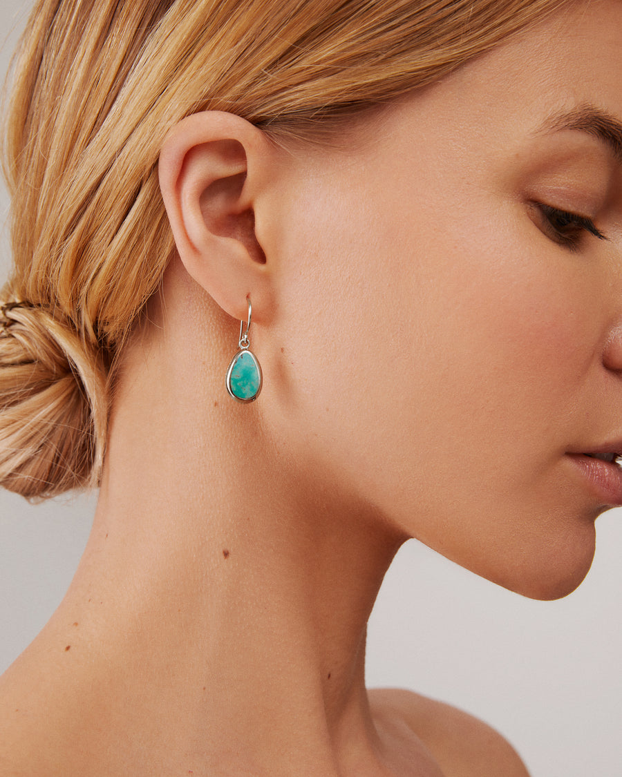 Turquoise Asymmetrical Drop Earrings - Silver