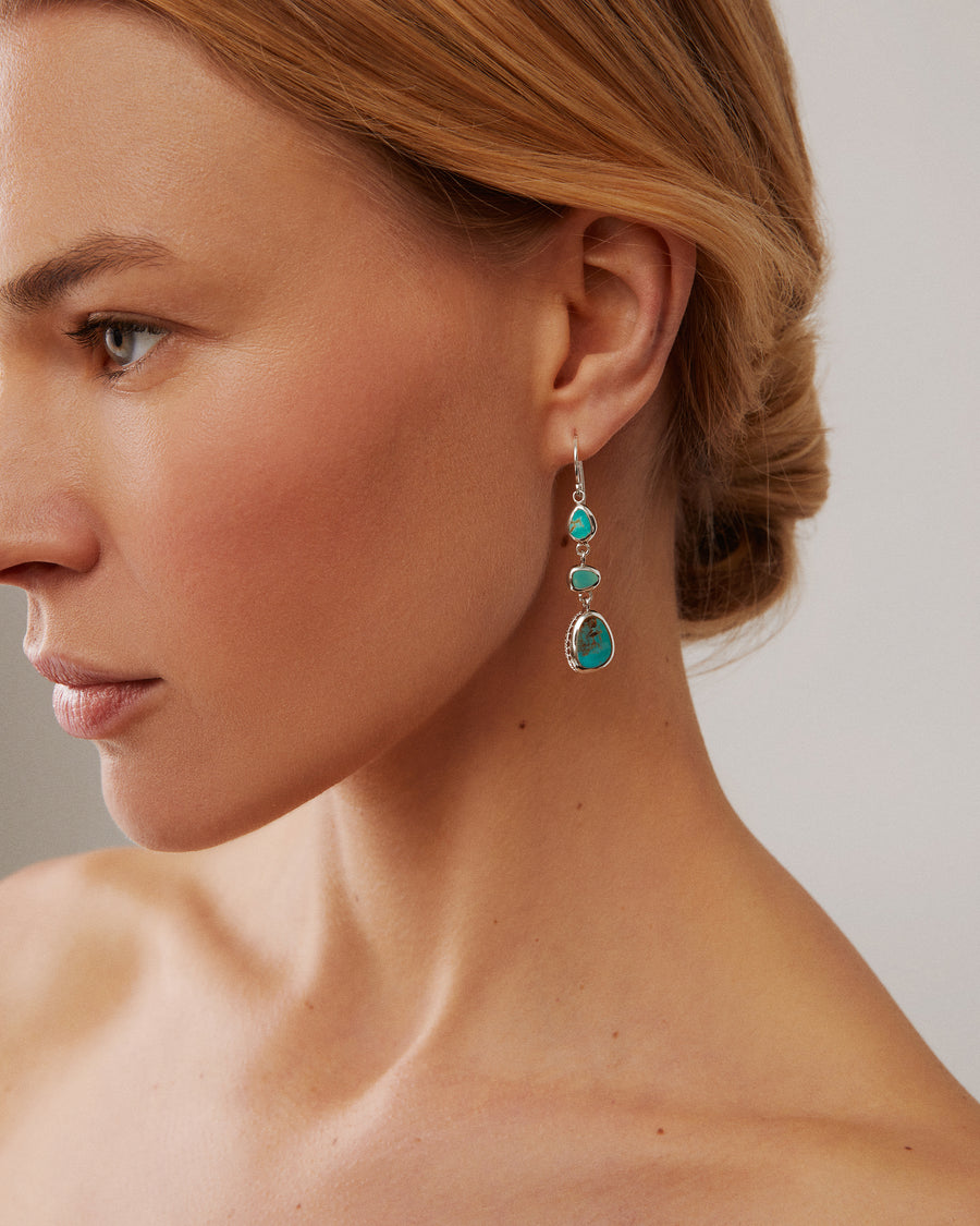 Turquoise Asymmetrical Triple Drop Earrings - Silver