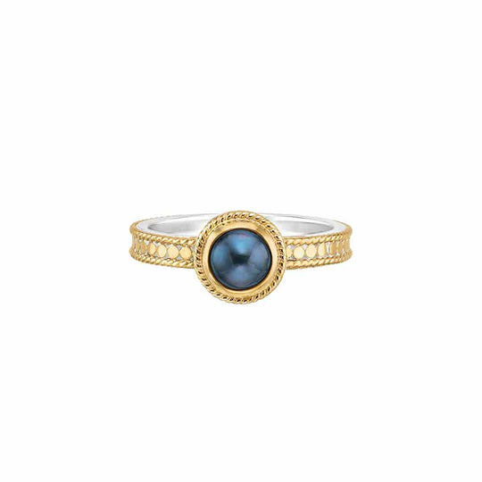 Blue Pearl Skinny Ring - Gold