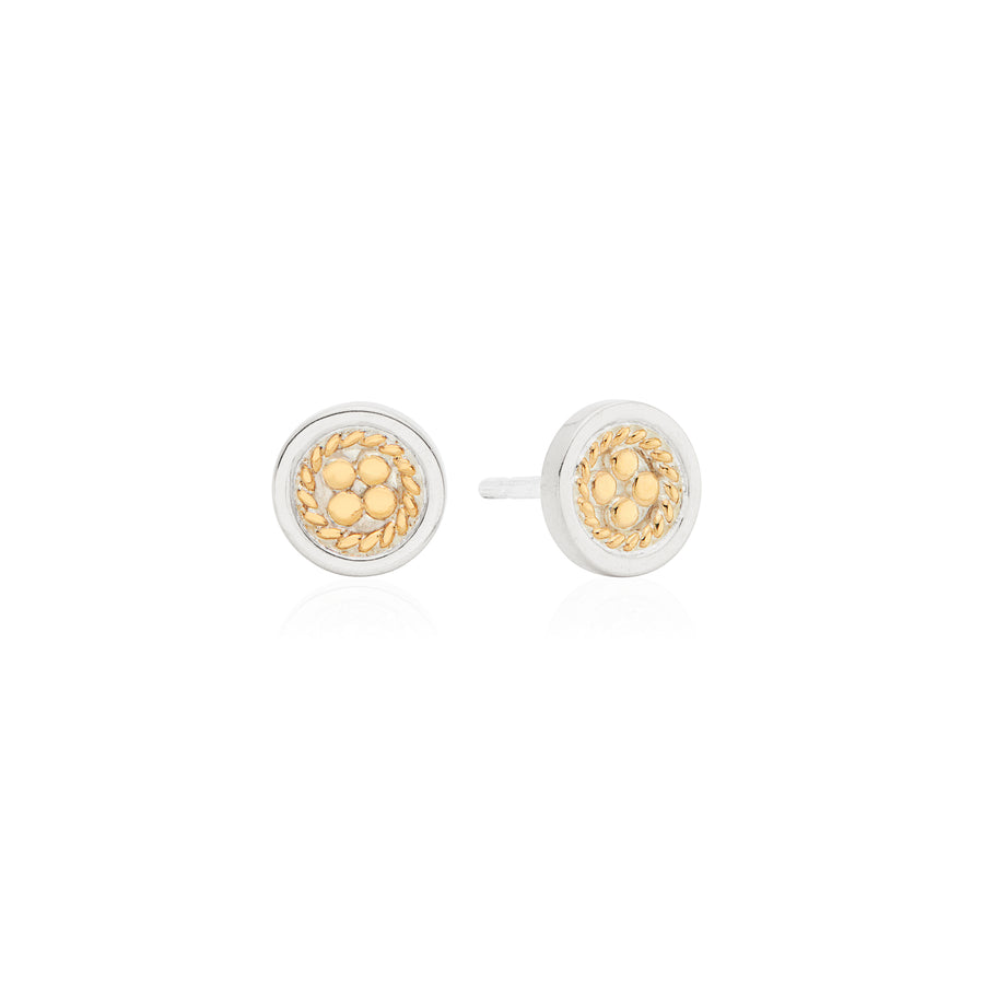 Classic Smooth Border Mini Stud Earrings - Gold & Silver