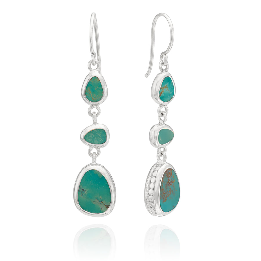 Turquoise Asymmetrical Triple Drop Earrings - Silver
