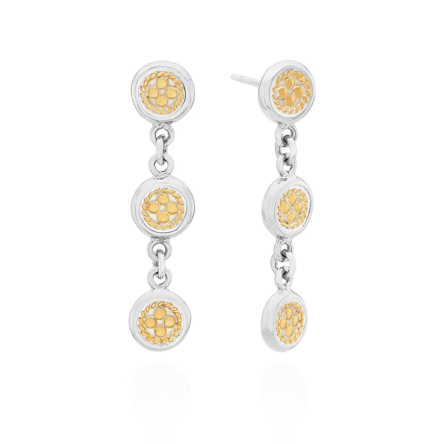Classic Smooth Rim Triple Drop Earrings - Gold & Silver