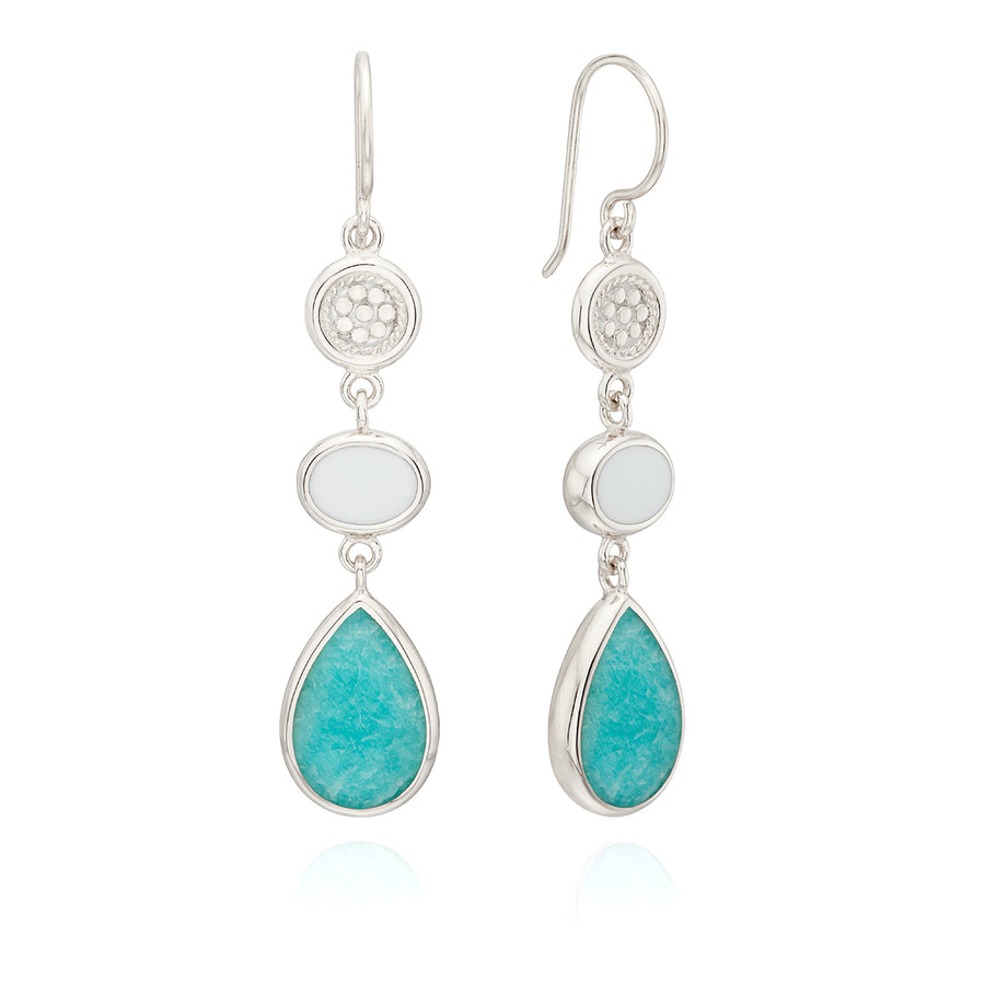 Amazonite and White Agate Triple Drop Earrings - Silver