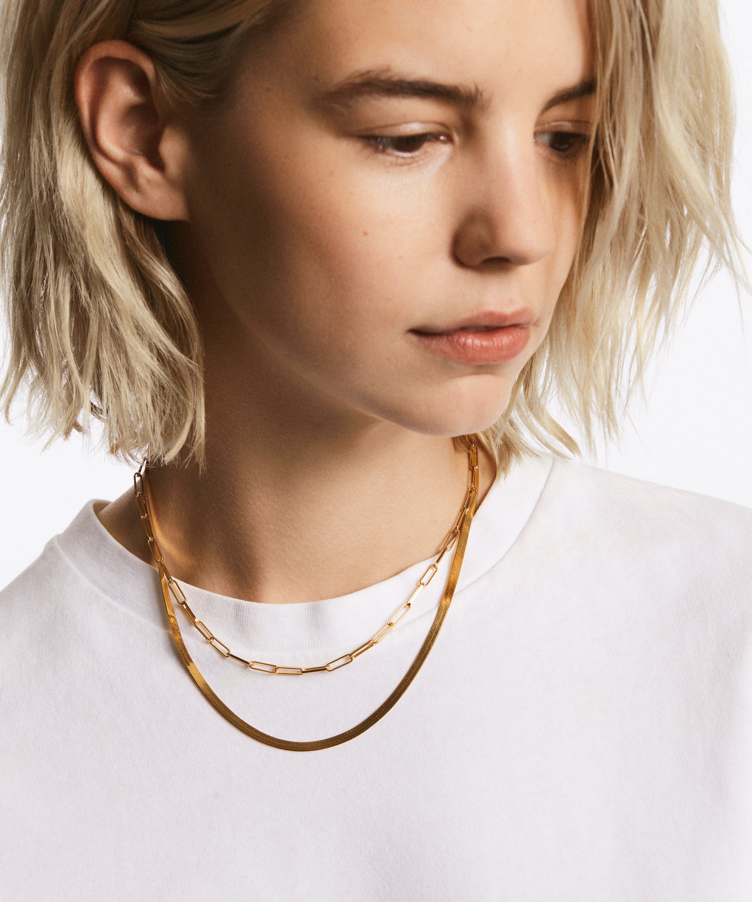 Elongated Box Chain Necklace Gold Handmade Jewelry Anna Beck Jewelry Anna Beck Designs, Inc