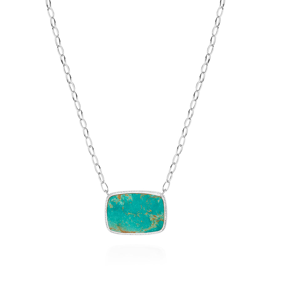 Large Turquoise Cushion Necklace - Silver