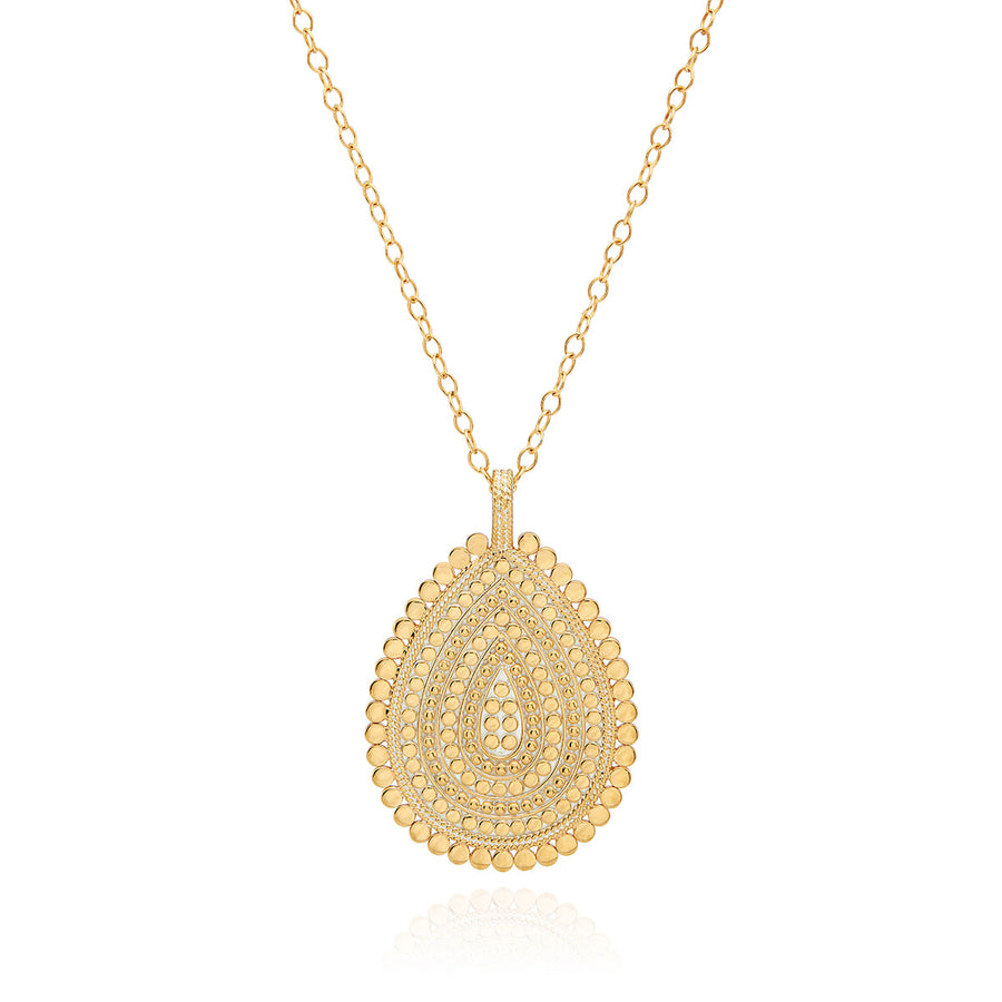 Large Scalloped Teardrop Necklace - Gold