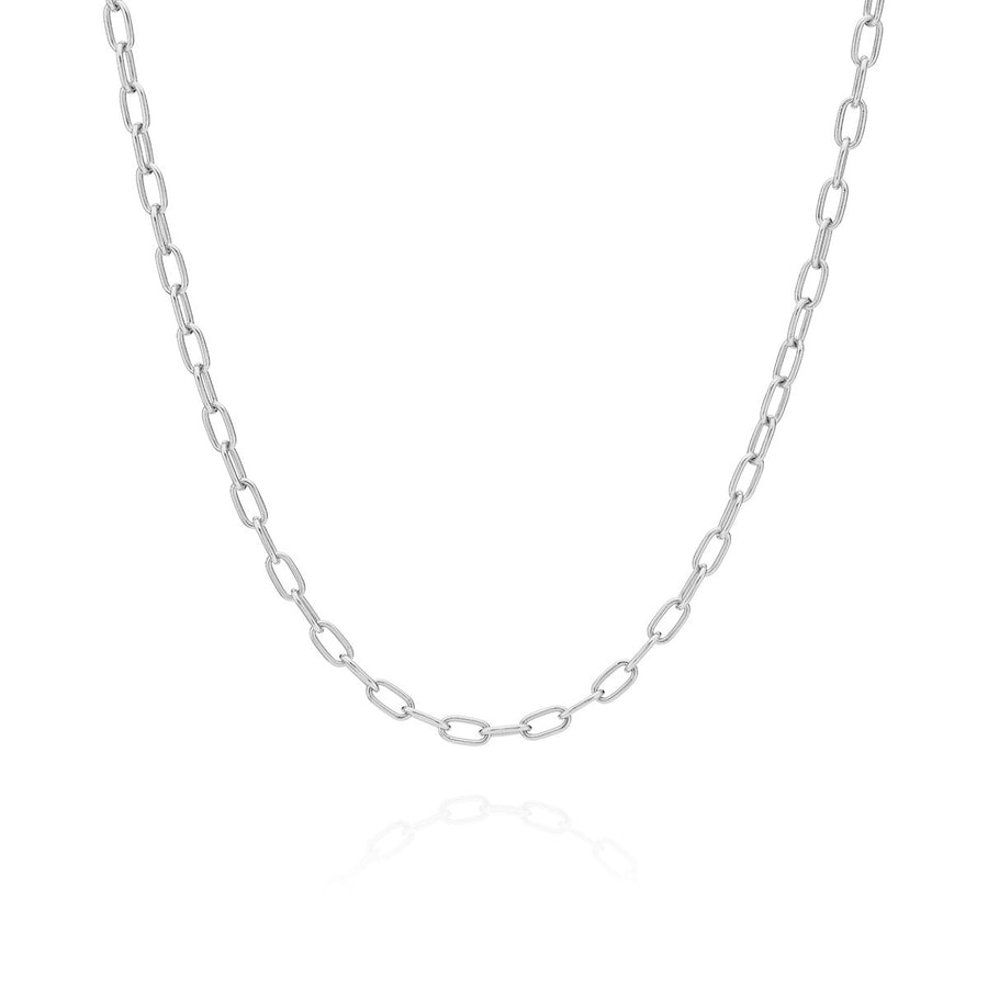 Elongated Oval Chain Collar Necklace - Silver