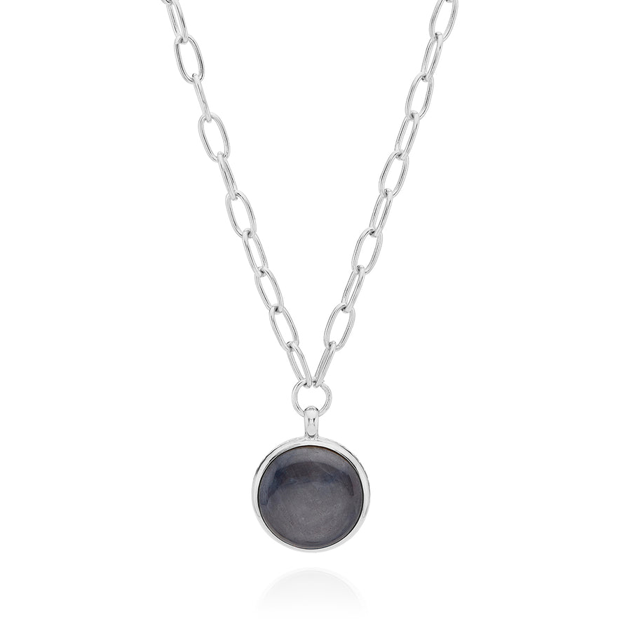 Large Grey Sapphire Pendant Necklace - Silver